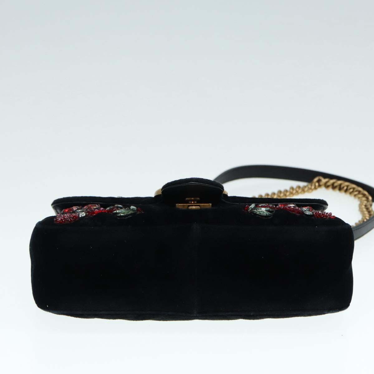 GUCCI GG Marmont Chain Shoulder Bag Velor Black Gold 446744 bs17663