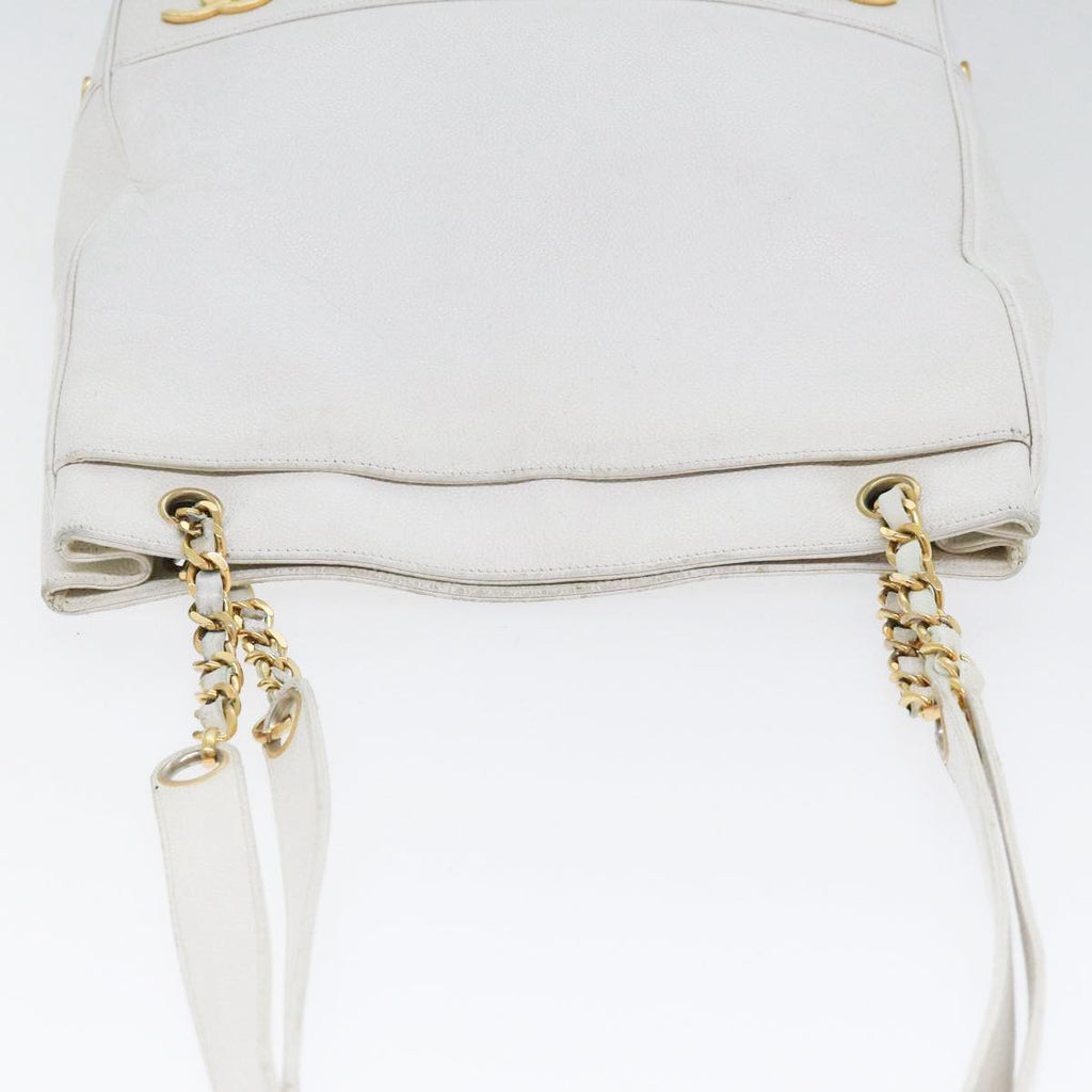 CHANEL Chain Shoulder Bag Caviar Skin White Gold CC bs17674