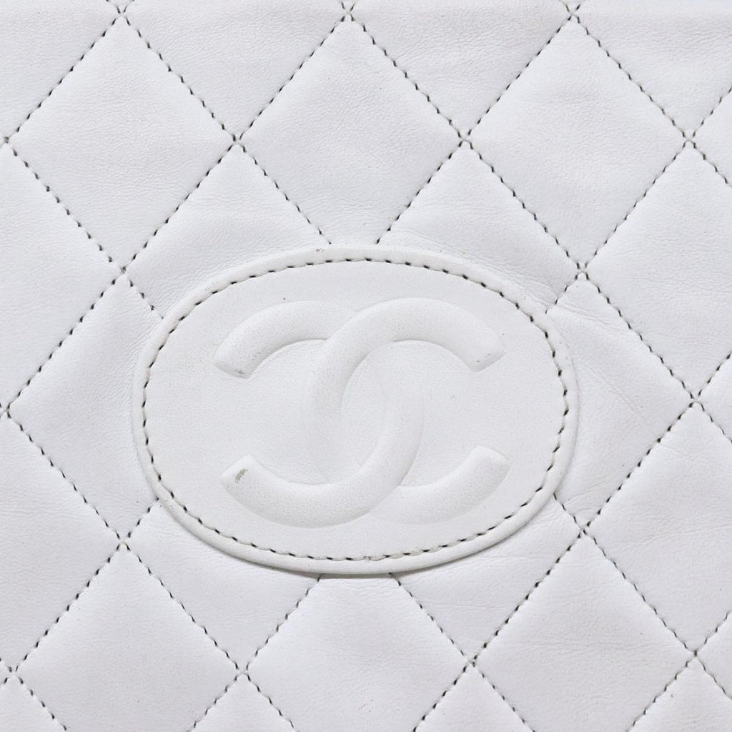 CHANEL Matelasse Chain Shoulder Bag Lamb Skin White Gold CC bs17675