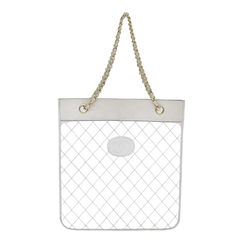CHANEL Matelasse Chain Shoulder Bag Lamb Skin White Gold CC bs17675