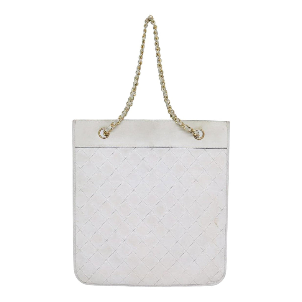 CHANEL Matelasse Chain Shoulder Bag Lamb Skin White Gold CC bs17675