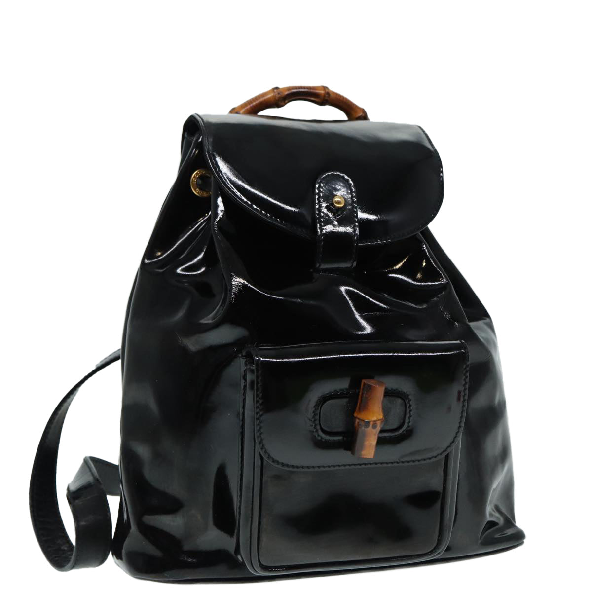 GUCCI Bamboo Backpack Enamel Black Gold 003 3444 0030 bs17710