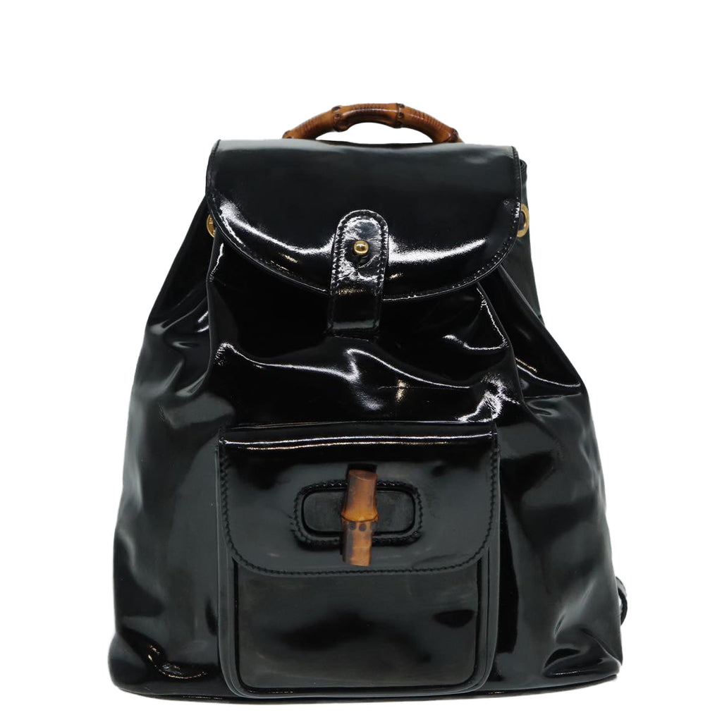 GUCCI Bamboo Backpack Enamel Black Gold 003 3444 0030 bs17710