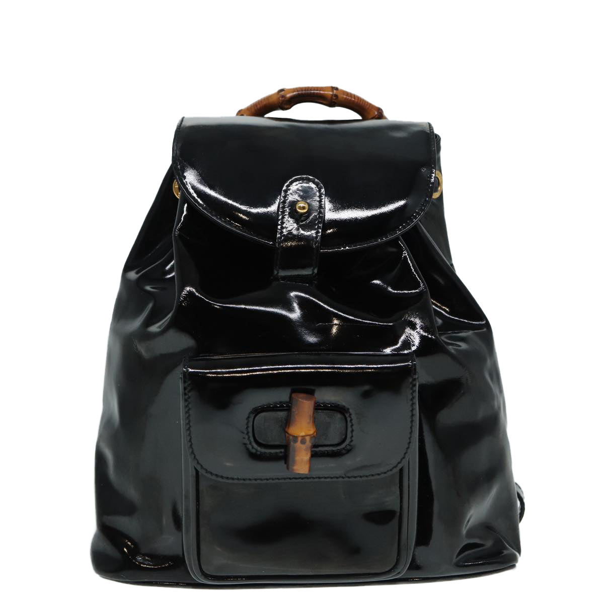GUCCI Bamboo Backpack Enamel Black Gold 003 3444 0030 bs17710