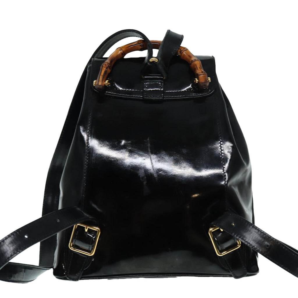 GUCCI Bamboo Backpack Enamel Black Gold 003 3444 0030 bs17710