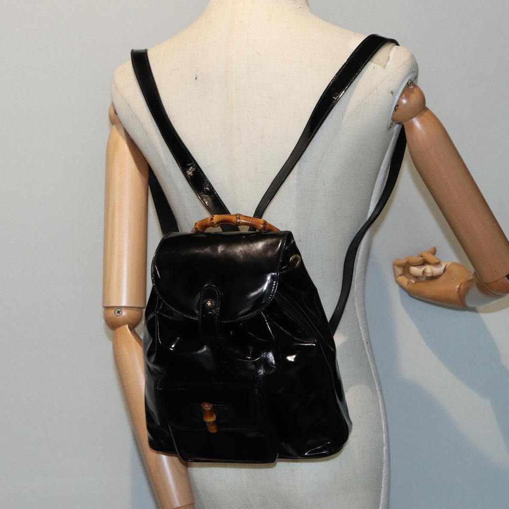 GUCCI Bamboo Backpack Enamel Black Gold 003 3444 0030 bs17710