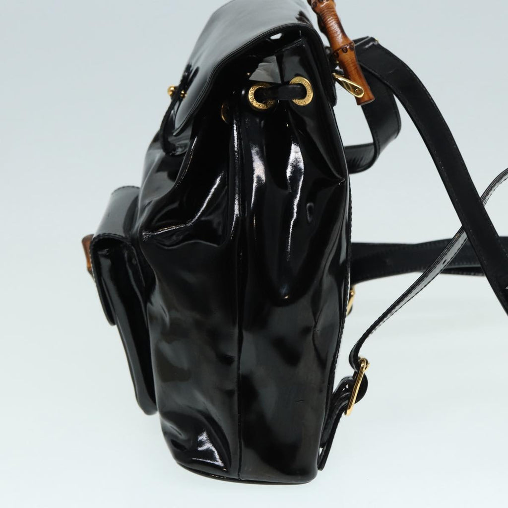 GUCCI Bamboo Backpack Enamel Black Gold 003 3444 0030 bs17710