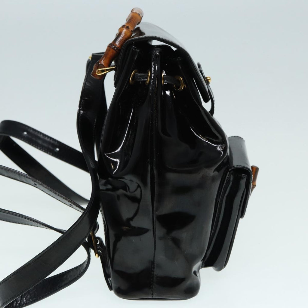 GUCCI Bamboo Backpack Enamel Black Gold 003 3444 0030 bs17710