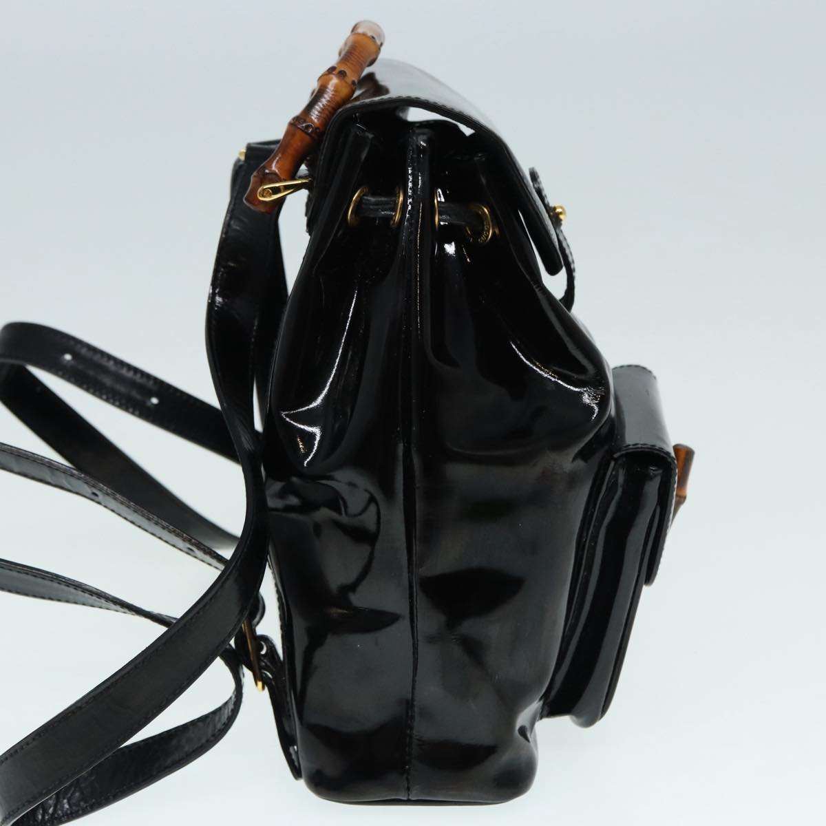 GUCCI Bamboo Backpack Enamel Black Gold 003 3444 0030 bs17710