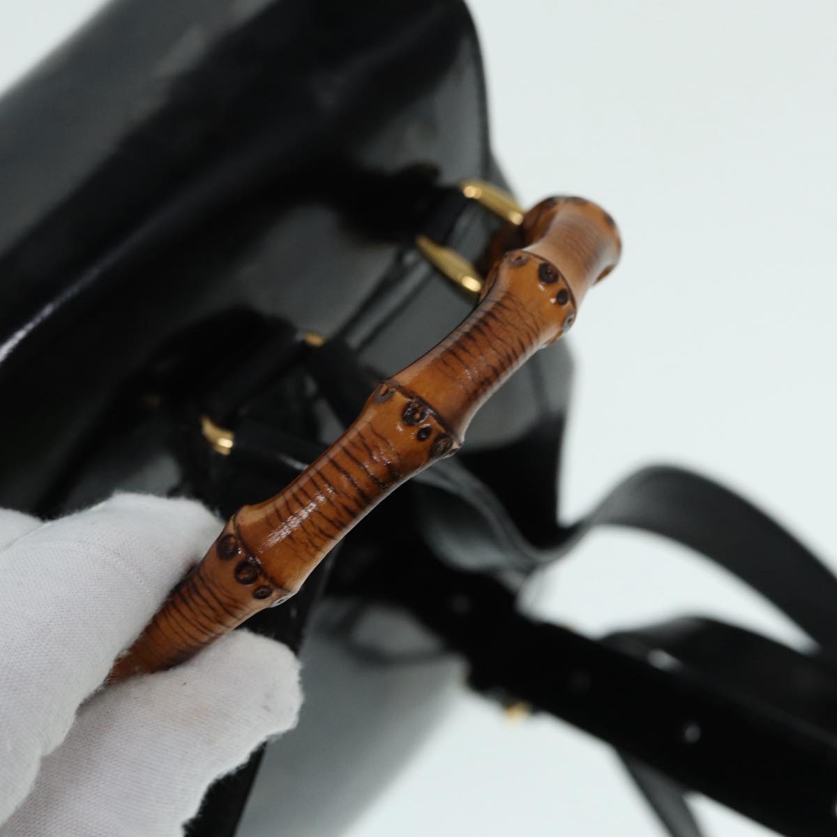 GUCCI Bamboo Backpack Enamel Black Gold 003 3444 0030 bs17710