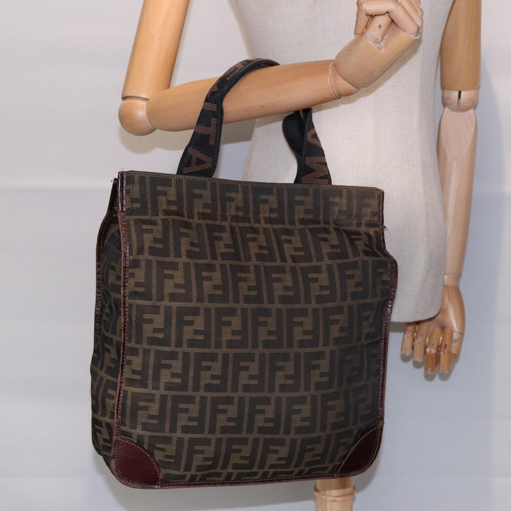 FENDI Zucca Canvas Hand Bag Brown Black Silver bs17723