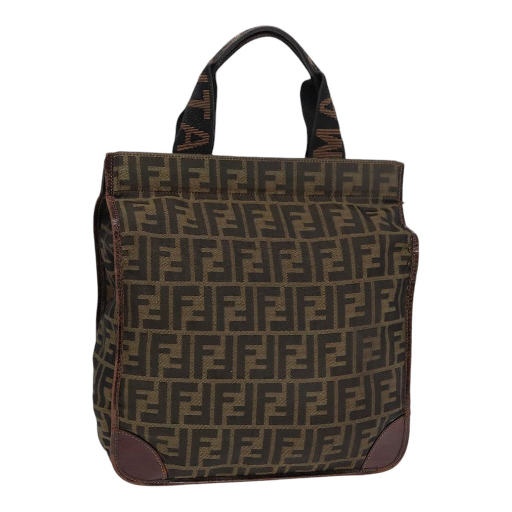 FENDI Zucca Canvas Hand Bag Brown Black Silver bs17723
