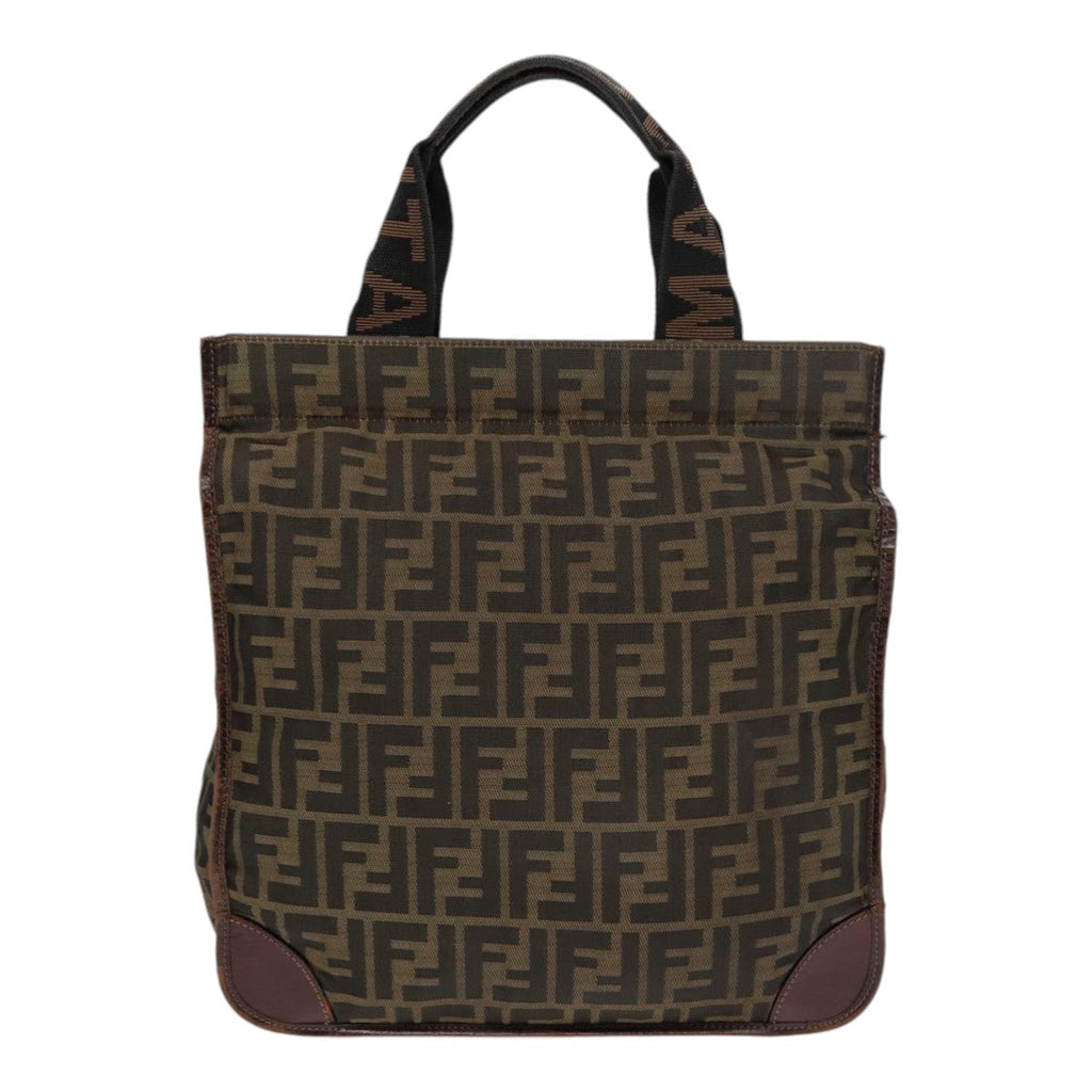 FENDI Zucca Canvas Hand Bag Brown Black Silver bs17723