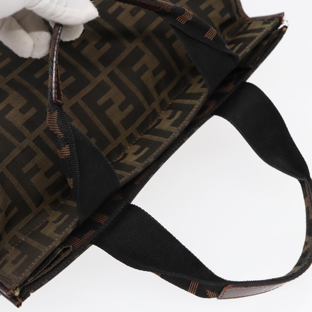FENDI Zucca Canvas Hand Bag Brown Black Silver bs17723