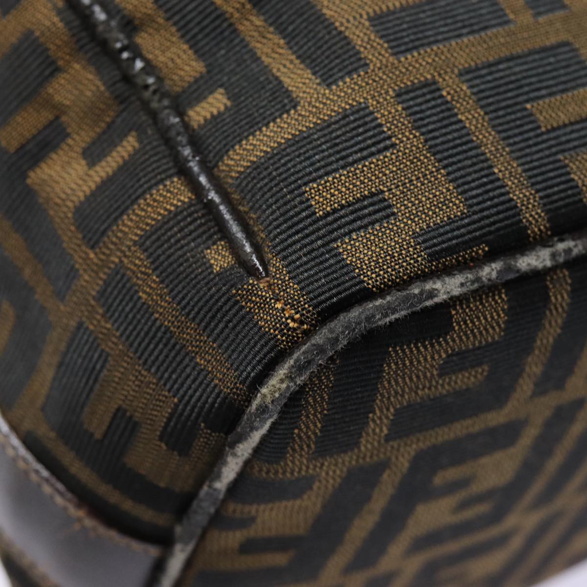 FENDI Zucca Canvas Vanity Hand Bag Brown Black gold bs17761