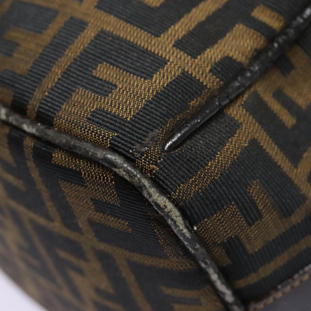 FENDI Zucca Canvas Vanity Hand Bag Brown Black gold bs17761