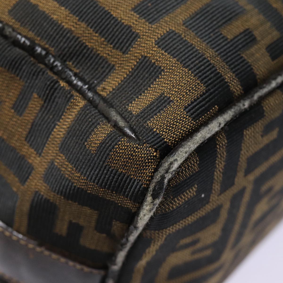 FENDI Zucca Canvas Vanity Hand Bag Brown Black gold bs17761
