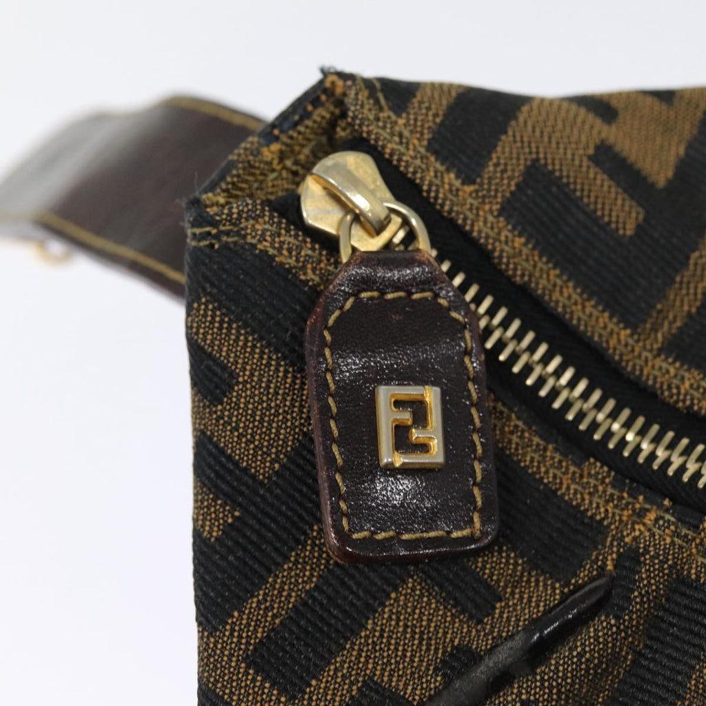 FENDI Zucca Canvas Vanity Hand Bag Brown Black gold bs17761