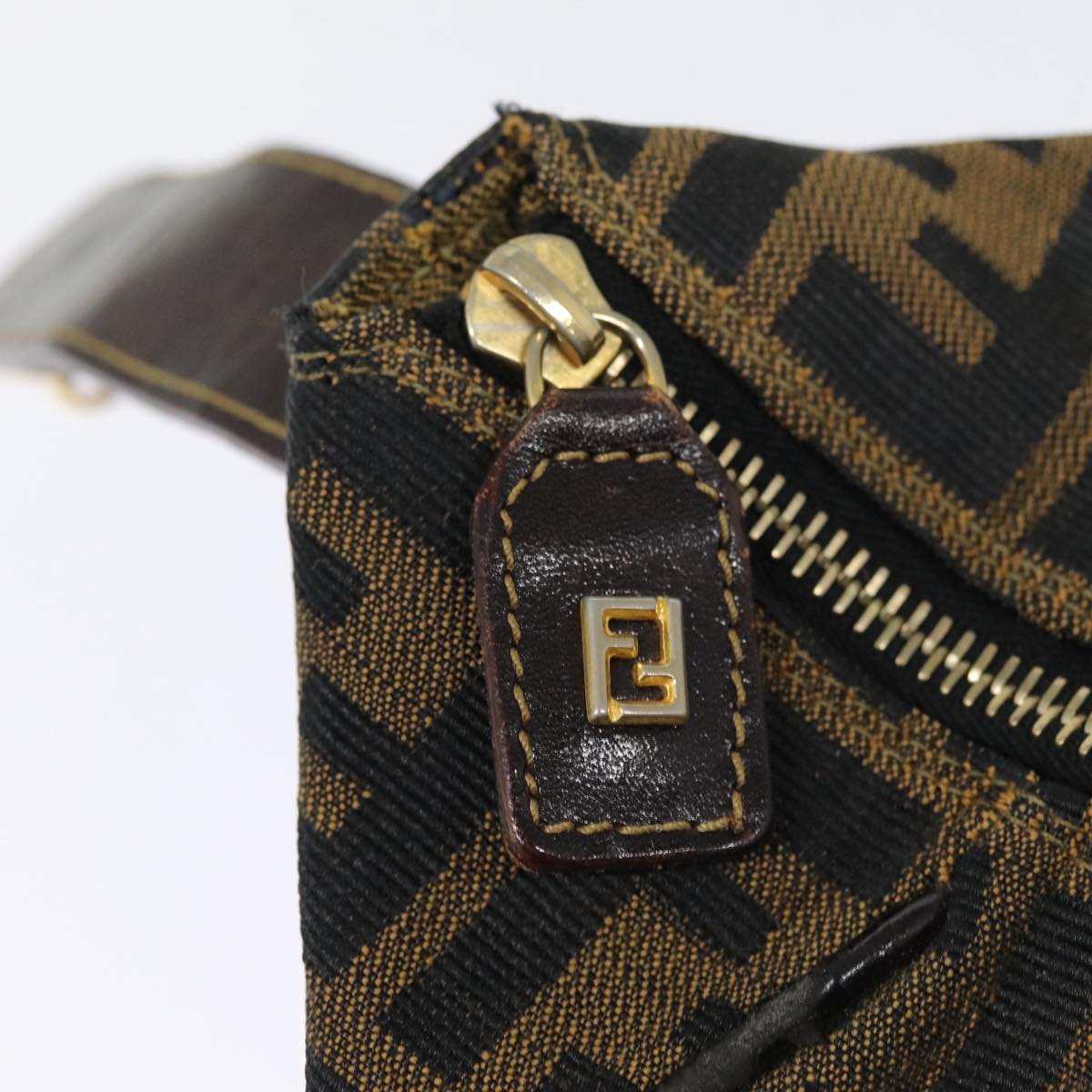 FENDI Zucca Canvas Vanity Hand Bag Brown Black gold bs17761
