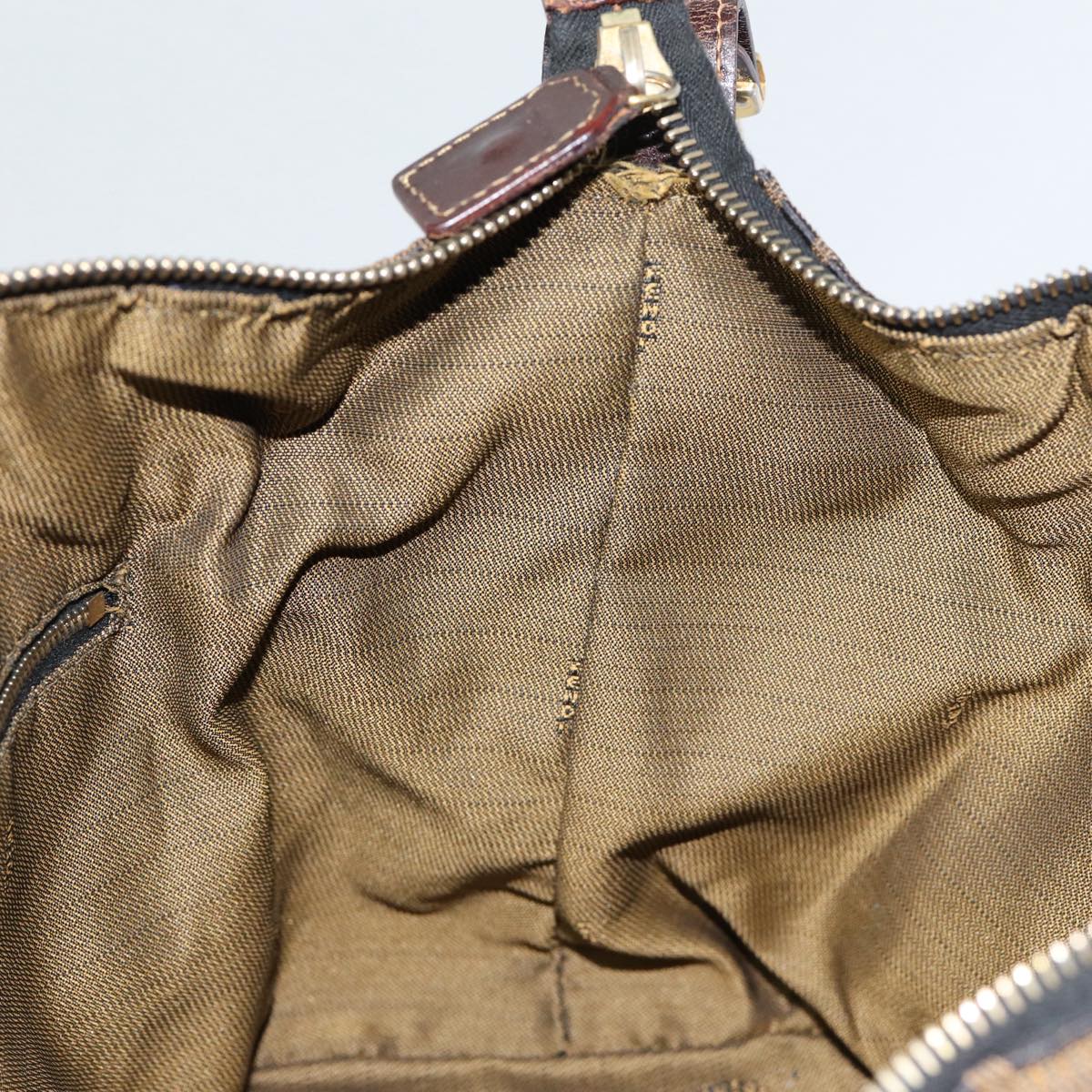 FENDI Zucca Canvas Vanity Hand Bag Brown Black gold bs17761