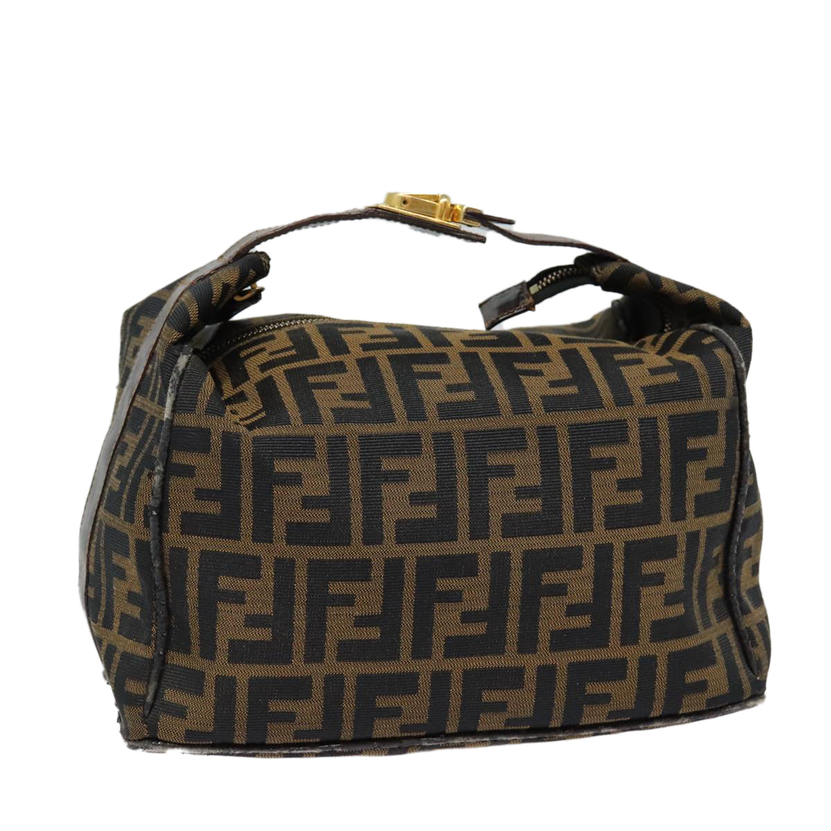 FENDI Zucca Canvas Vanity Hand Bag Brown Black gold bs17761