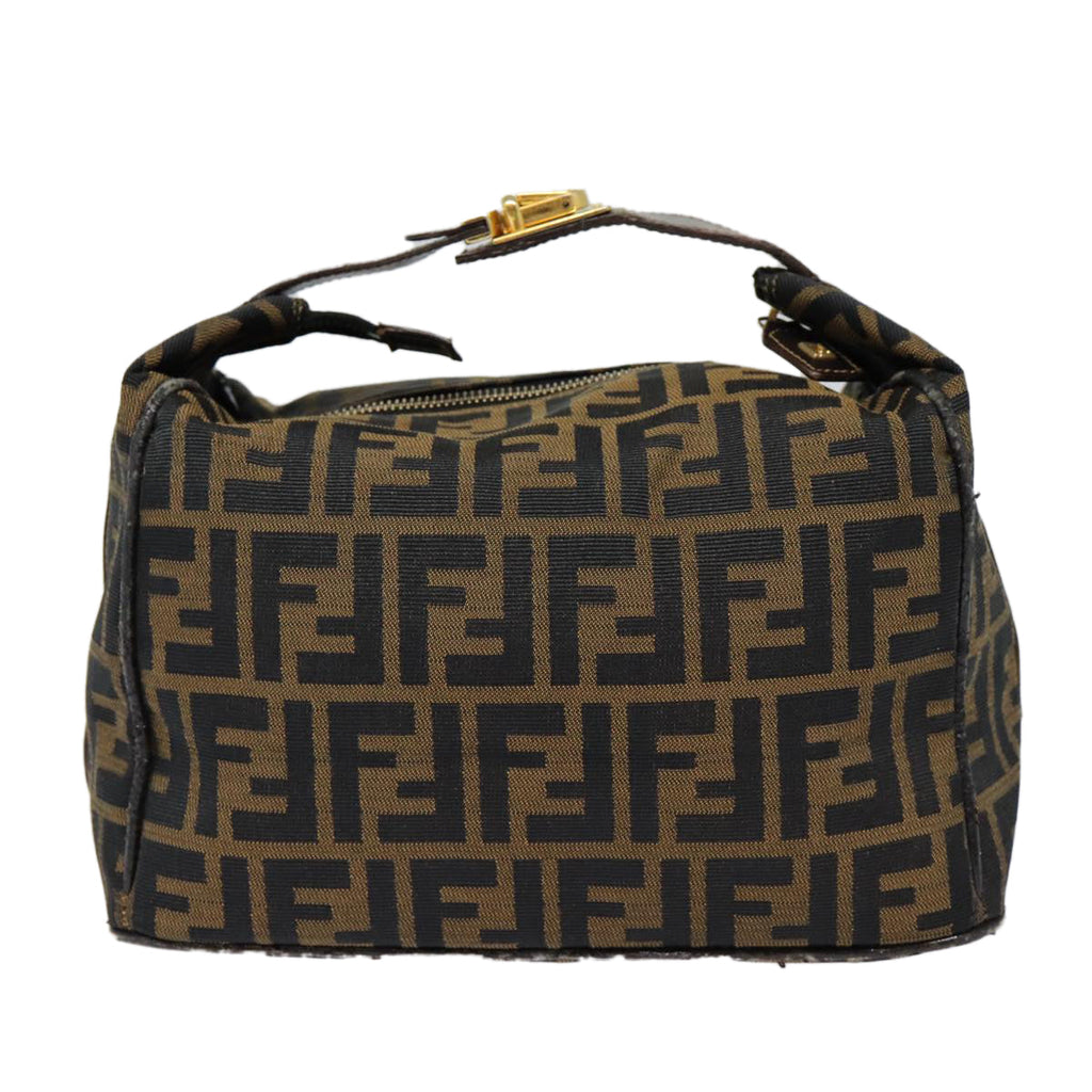 FENDI Zucca Canvas Vanity Hand Bag Brown Black gold bs17761
