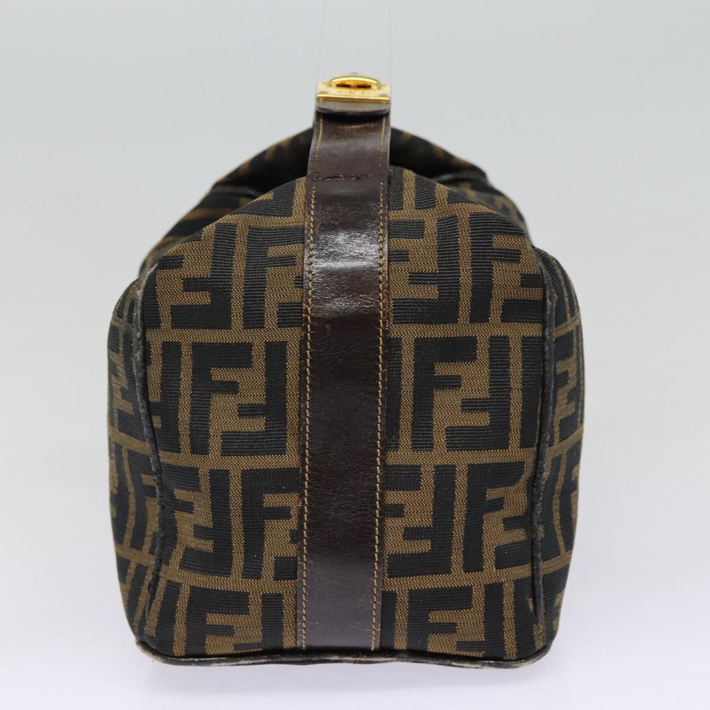 FENDI Zucca Canvas Vanity Hand Bag Brown Black gold bs17761