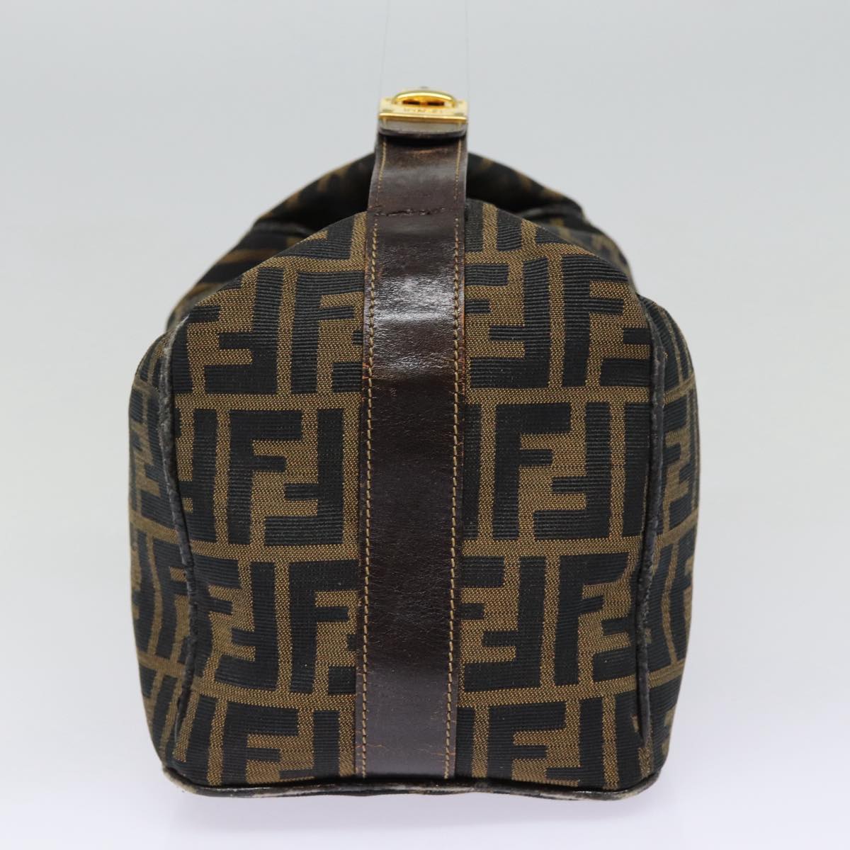 FENDI Zucca Canvas Vanity Hand Bag Brown Black gold bs17761