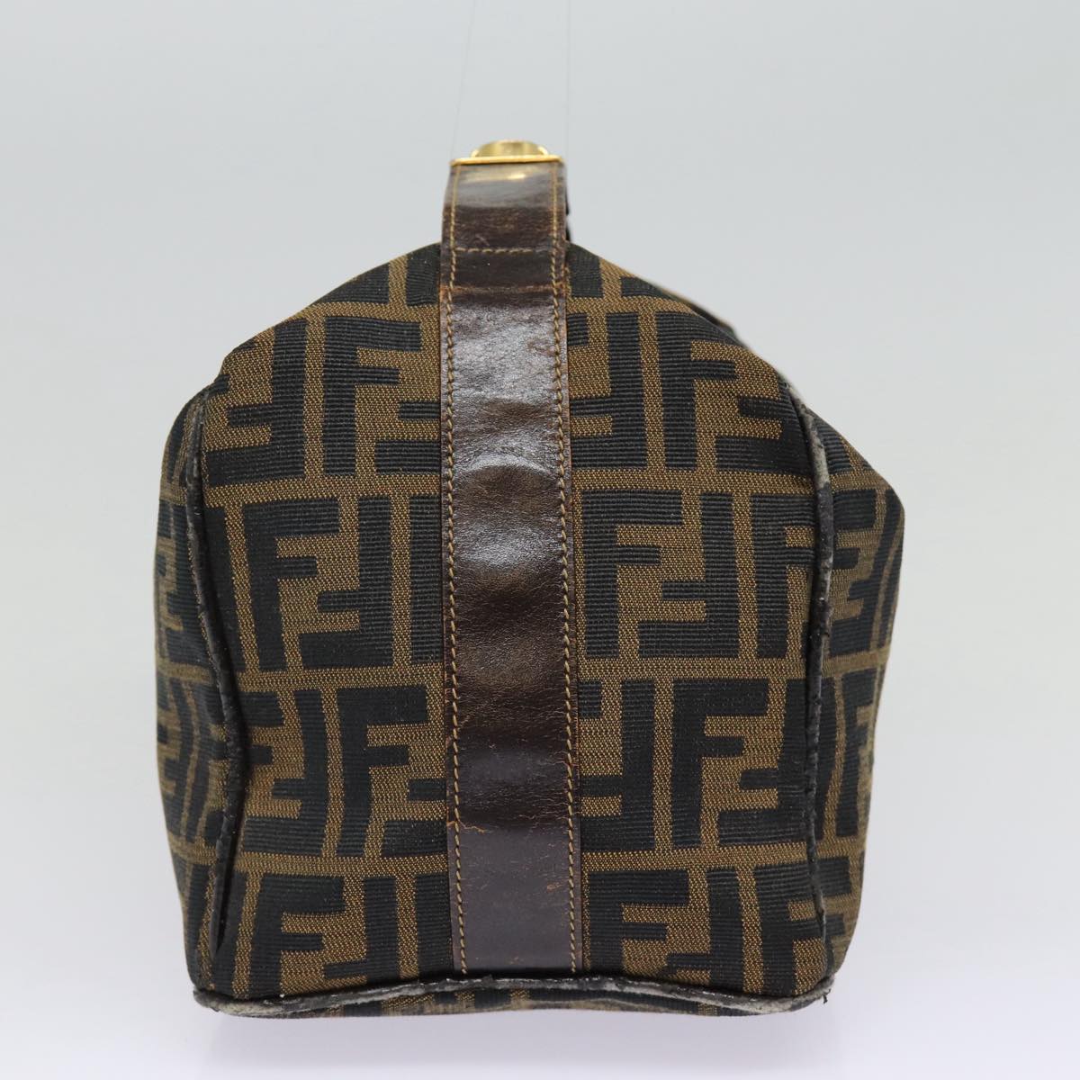 FENDI Zucca Canvas Vanity Hand Bag Brown Black gold bs17761