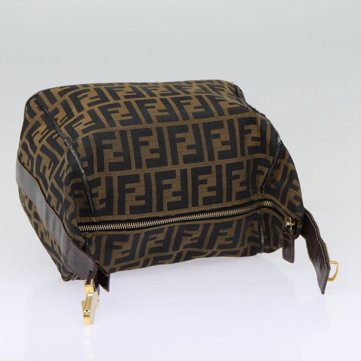 FENDI Zucca Canvas Vanity Hand Bag Brown Black gold bs17761
