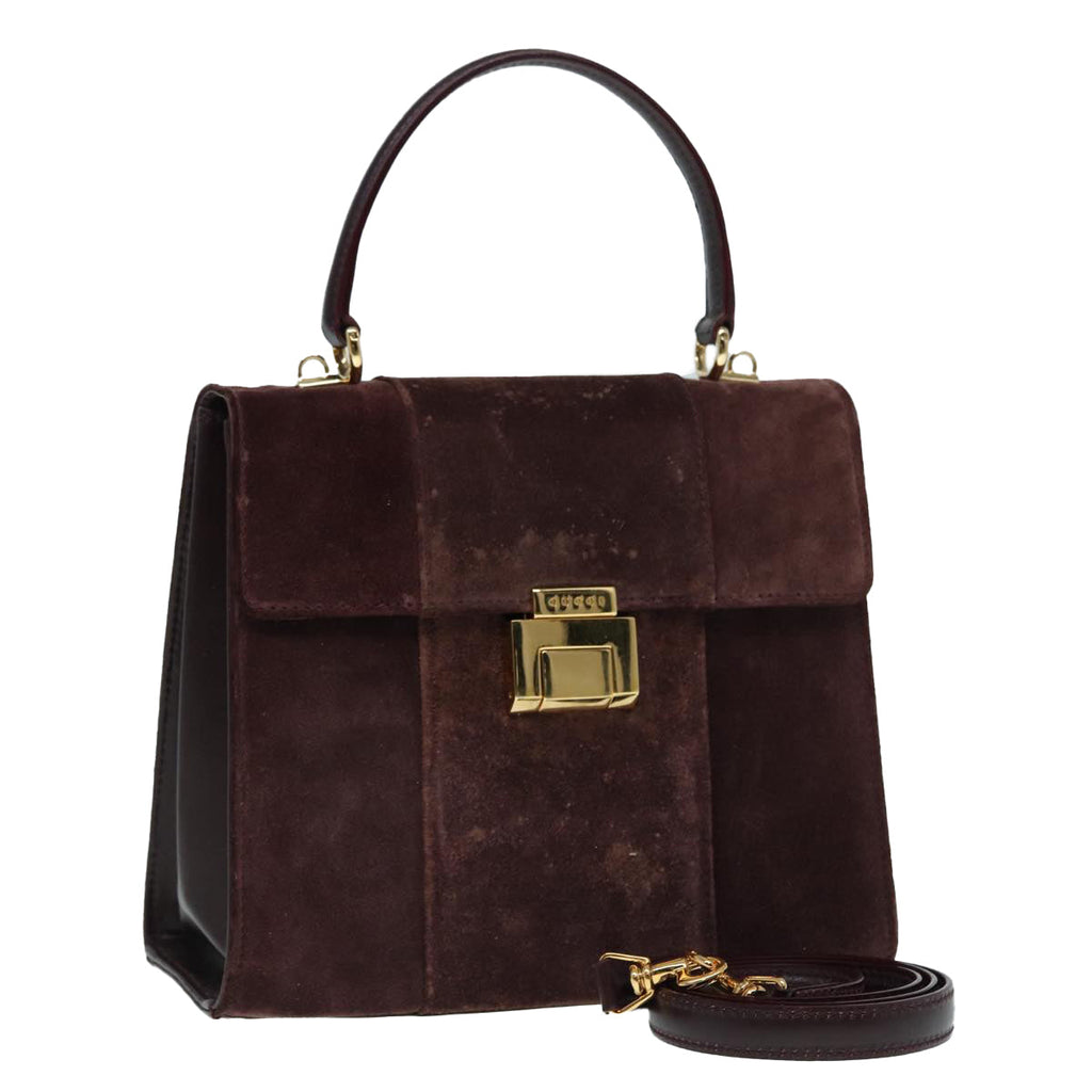 GUCCI Hand Bag Suede 2way Gold Brown bs17780