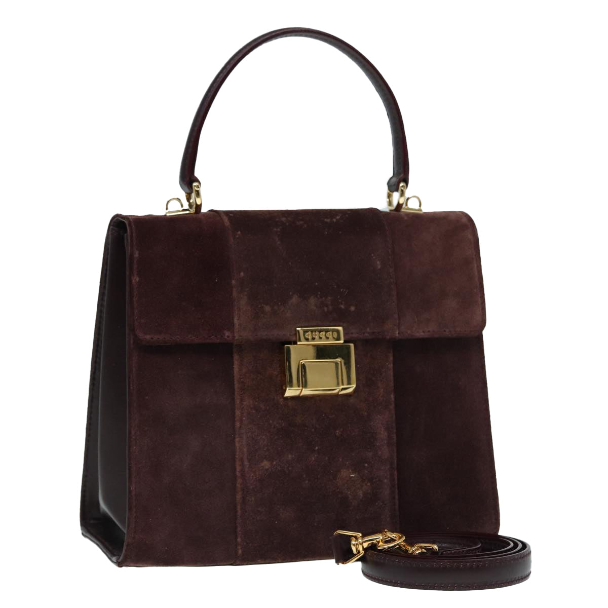 GUCCI Hand Bag Suede 2way Gold Brown bs17780