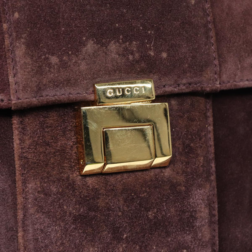 GUCCI Hand Bag Suede 2way Gold Brown bs17780