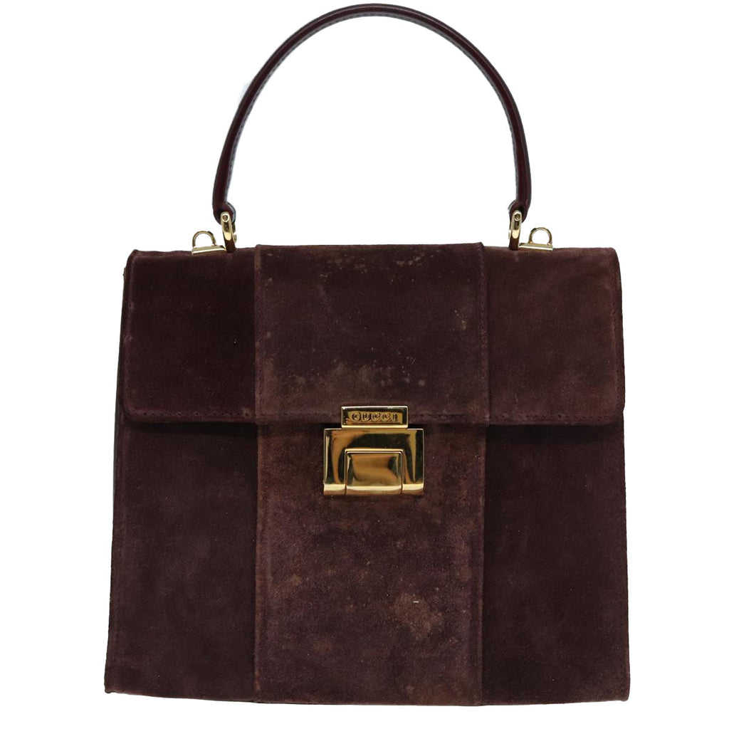 GUCCI Hand Bag Suede 2way Gold Brown bs17780