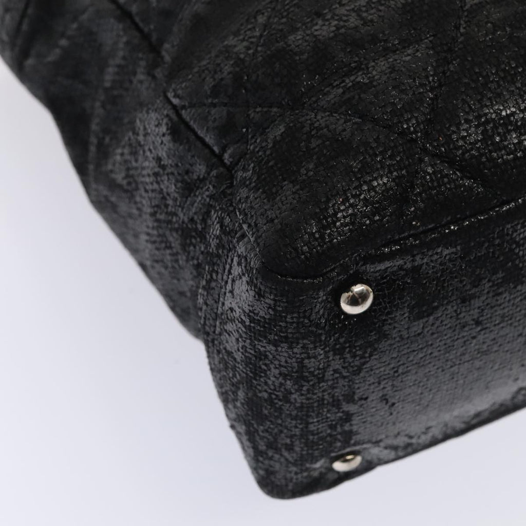 CHANEL Paris Biarritz MM Tote Bag Coated Canvas Black Silver CC bs17785