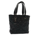 CHANEL Paris Biarritz MM Tote Bag Coated Canvas Black Silver CC bs17785