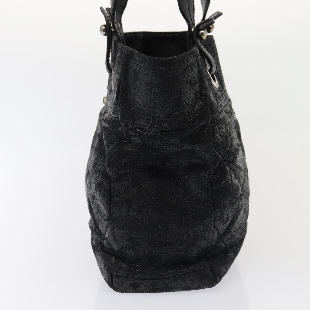 CHANEL Paris Biarritz MM Tote Bag Coated Canvas Black Silver CC bs17785