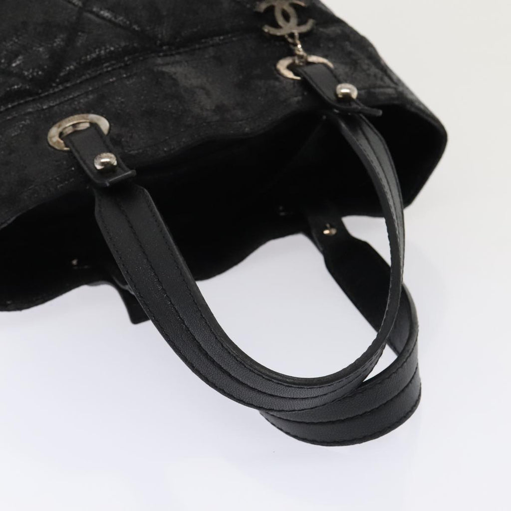 CHANEL Paris Biarritz MM Tote Bag Coated Canvas Black Silver CC bs17785