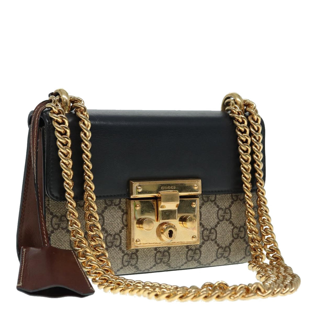 GUCCI GG Supreme Chain Shoulder Bag PVC Beige Gold 409487 bs17798