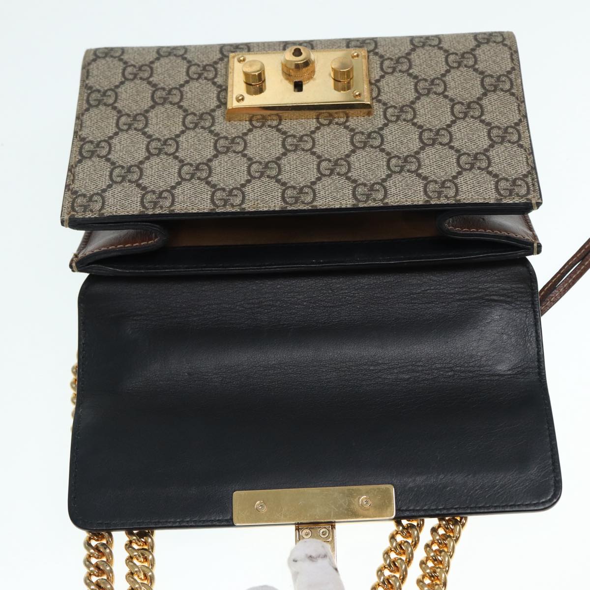 GUCCI GG Supreme Chain Shoulder Bag PVC Beige Gold 409487 bs17798