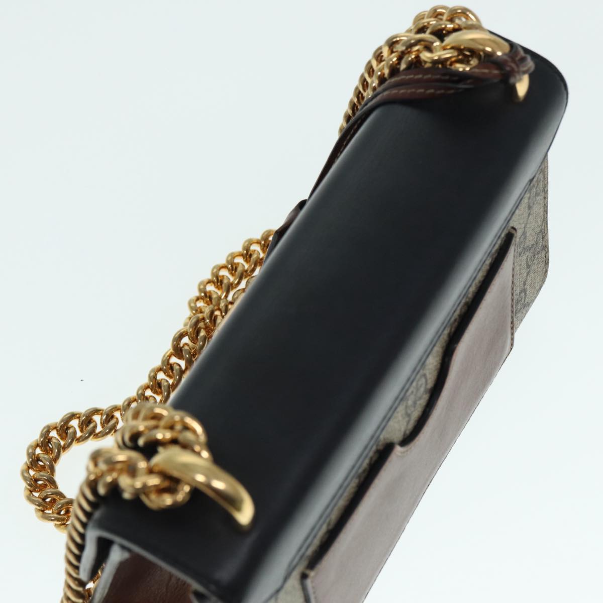 GUCCI GG Supreme Chain Shoulder Bag PVC Beige Gold 409487 bs17798
