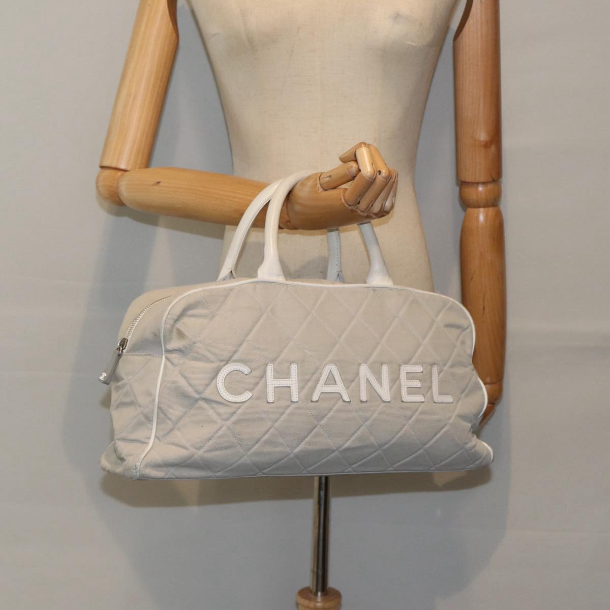 CHANEL Hand Bag Canvas Gray Silver CC bs17832