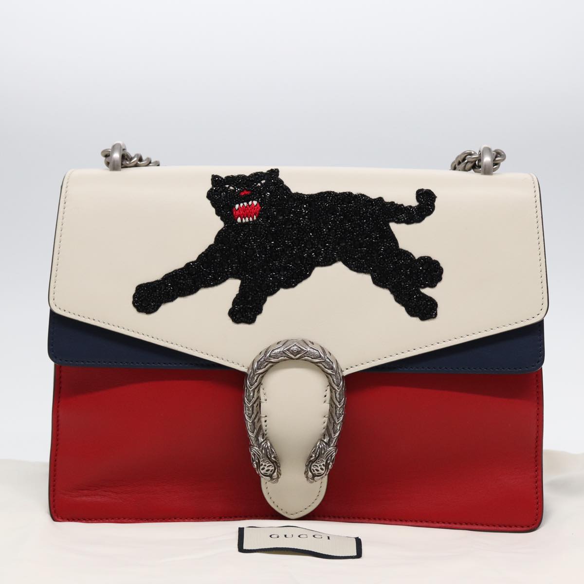 GUCCI Chain Dionysus Panther Shoulder Bag Leather Multicolor 403348 bs17863