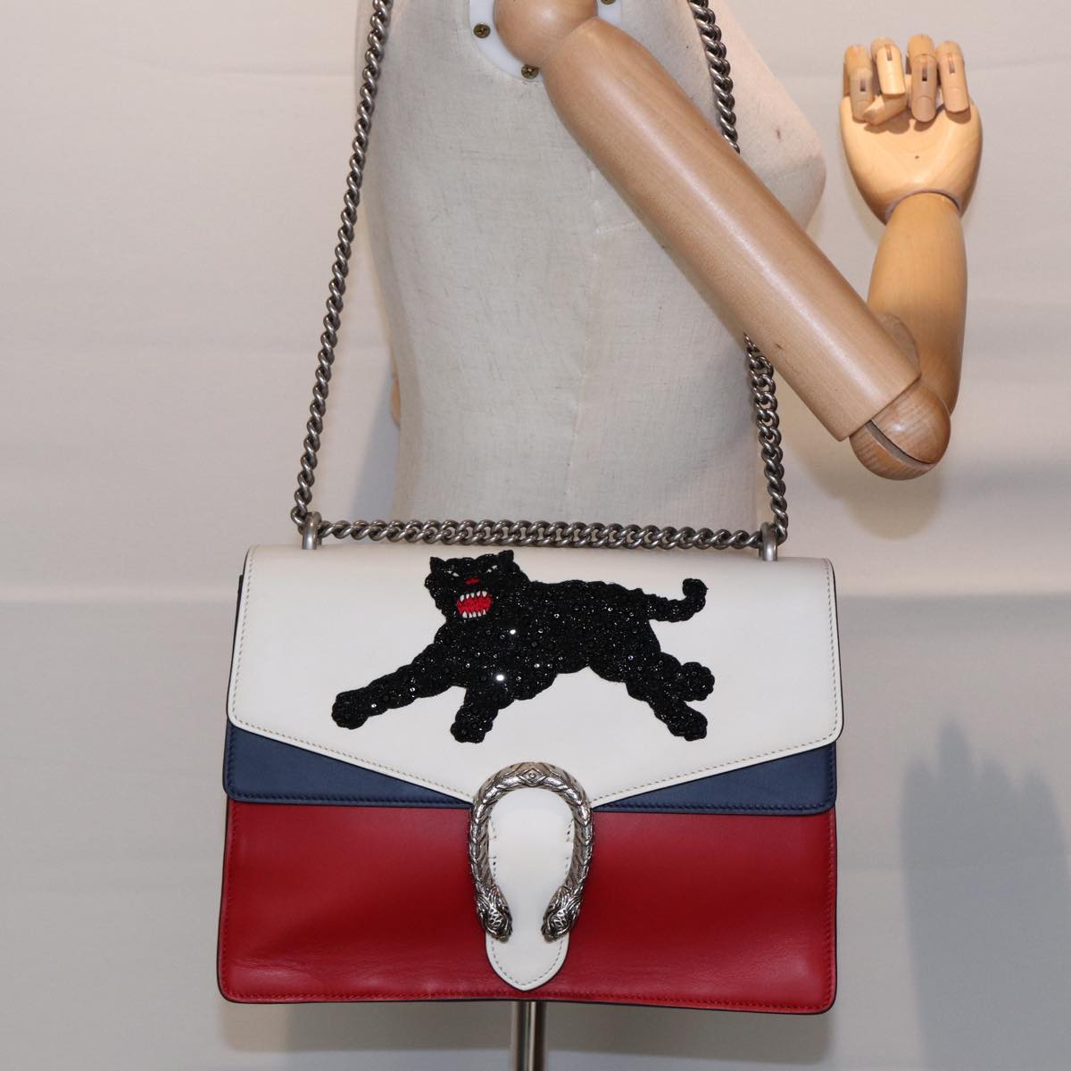 GUCCI Chain Dionysus Panther Shoulder Bag Leather Multicolor 403348 bs17863