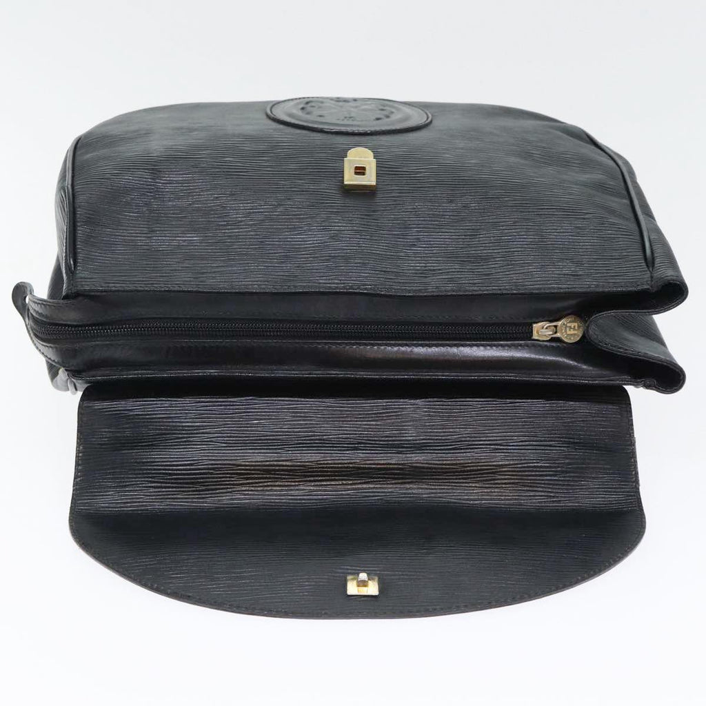 FENDI Hand Bag Leather Black Gold bs17873