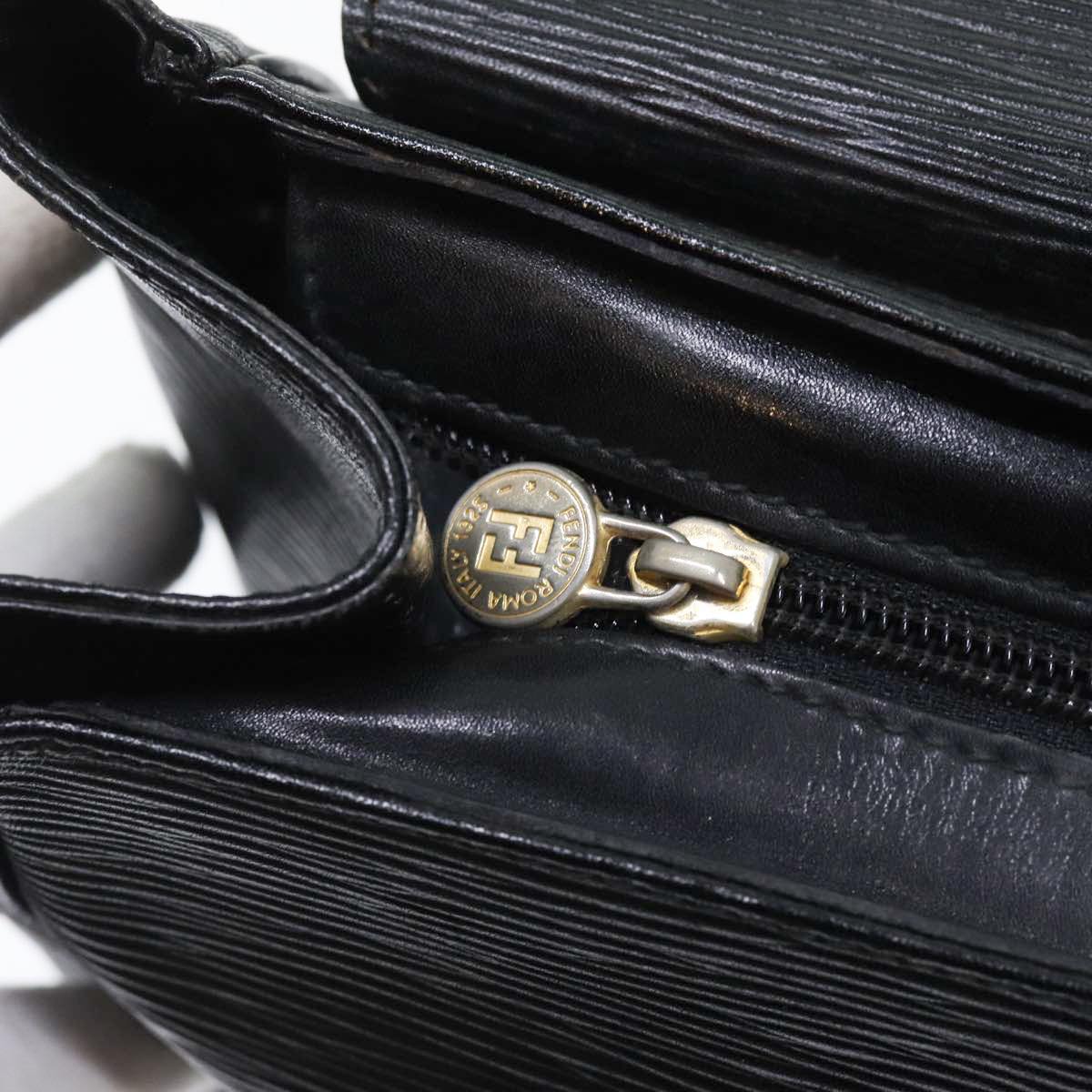 FENDI Hand Bag Leather Black Gold bs17873