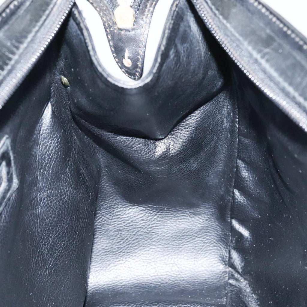 FENDI Hand Bag Leather Black Gold bs17873