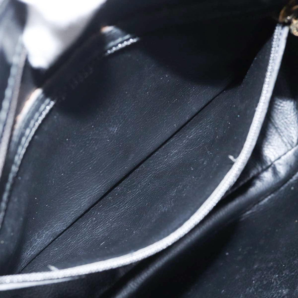 FENDI Hand Bag Leather Black Gold bs17873