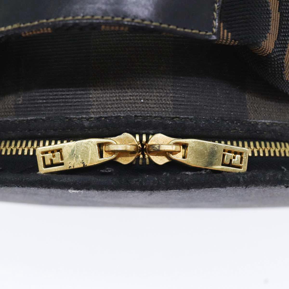 FENDI Pecan Canvas Hand Bag Brown Black gold bs17879