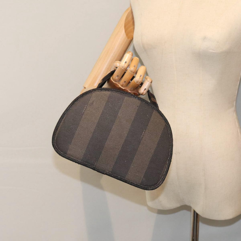 FENDI Pecan Canvas Hand Bag Brown Black gold bs17879